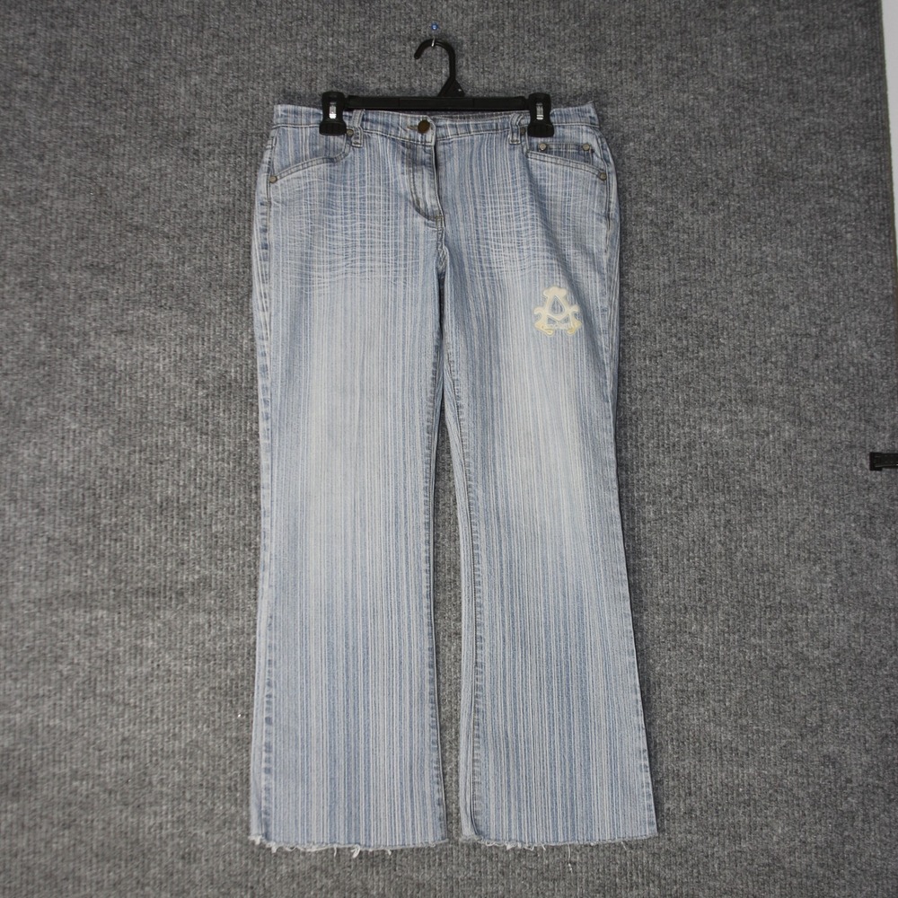 Vintage Akademiks Pinstripe Jeans Womens Jr‎ 13/14 Blue Y2K Streetwear Raw Hem